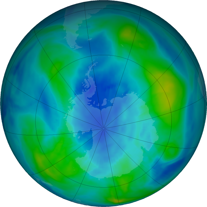 Antarctic ozone map for 09 April 2018
